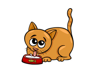 Adorable Orange Kitten Enthusiastically Drinks Milk From Red Bowl