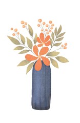 Decorative Flowers in Vases on White Background – Minimal Botanical Illustration