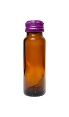 Glass medical bottle mockup isolated. Blank brown glass bottle for supplement or vitamin product. Design mock-up. PNG with transparent background. Flat lay. Clipping path