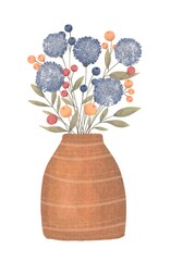 Decorative Flowers in Vases on White Background – Minimal Botanical Illustration
