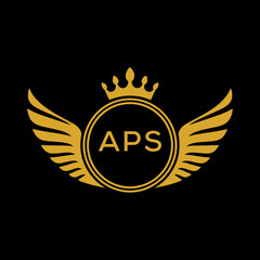 APS Royal Golden Wing Logo with Crown and Initials - Premium Brand Identity Design on Black Background. APS Letter Logo.
