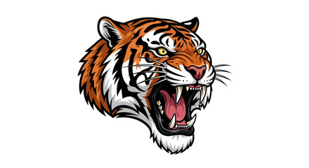 Roaring Tiger Head, Fierce Predator Portrait, Vector Illustration