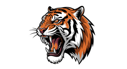 Roaring Tiger Head, Powerful Feline Portrait, Vector Illustration