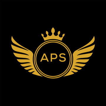 APS Royal Golden Wing Logo with Crown and Initials - Premium Brand Identity Design on Black Background. APS Letter Logo.
