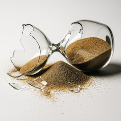 Broken Hourglass with Sand Spilling