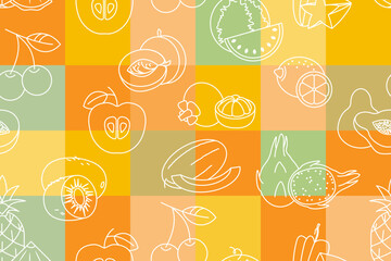 Seamless pattern with linear drawings of fruits. Vector
