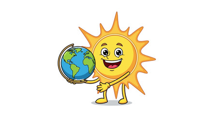 Cartoon Sun Character Holding a Globe of the Earth