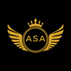 ASA Royal Golden Wing Logo with Crown and Initials - Premium Brand Identity Design on Black Background. ASA Letter Logo.
