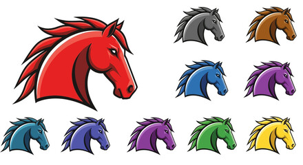 Colorful Horse Head Logos in Various Vibrant Colors