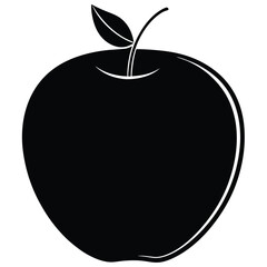 Single black apple with stem and leaf is outlined in white space