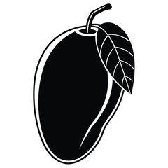 Single black silhouette shows a fresh ripe mango with a detailed leaf
