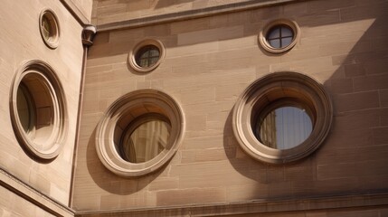 Fototapeta premium Architectural Detail: Round Windows on a Sandstone Wall