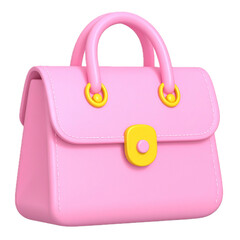 Minimal pink handbag with yellow handle and button, cute girly shopping icon in 3d, png, transparency