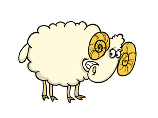 A Cartoon Ram Depicts Horns and Whimsical Facial Expressions