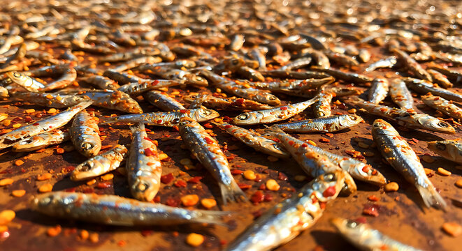 Kenya - Omena dried fish with pepper (Omena dried fish). tiny silver sardines dried with chili flakes