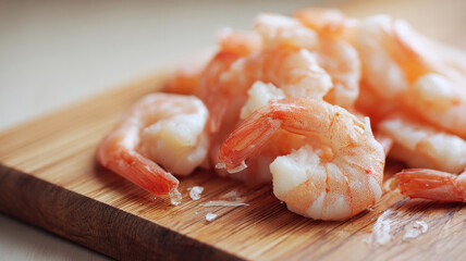 Fresh shrimp peeled and deveined on clean cutting board