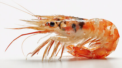 Whole prawn with head removed and shell half peeled