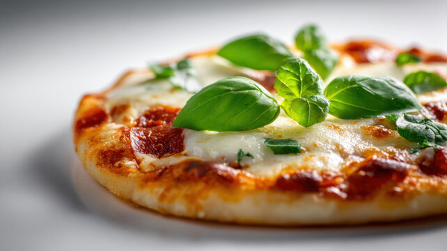 Topping homemade pizza with mozzarella and basil