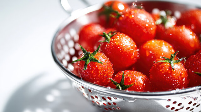 Washing cherry tomatoes in colander