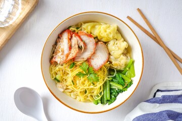 Various of Egg Noodle with Wonton and bbq Pork Soup	