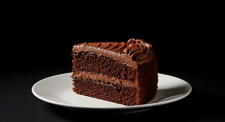 Delicious Chocolate Cake Slice on Plate Dark Background Tempting Dessert Indulgence Celebration Festive Occasion Sweet Treat Pastry Baking