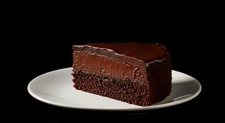 Piece of Chocolate Cake on Plate Dark Background Delicious Dessert Pastry Sweet Indulgence Treat Isolated Bakery Cafe Restaurant
