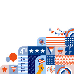 Obraz premium USA Independence Day background. 4th of July design with American flag, icons and symbols. Colorful Abstract Geometric Background. Modern colorful concept design. holiday banner, poster, greeting card