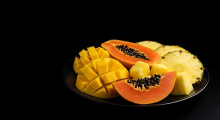Tropical Fruit Medley Slices on Dark Background High-Resolution Still Life for Healthy Food and Vitamin Concepts and Content Creation