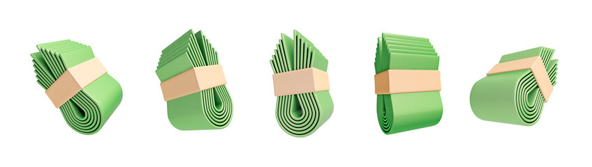 Paper Currency Bundles folded in half 3d icon. paper bills 3d icon