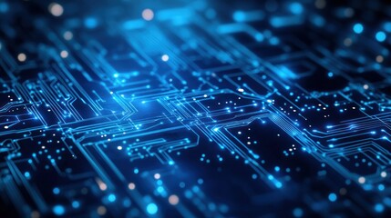 Abstract circuit board with glowing blue lines and points