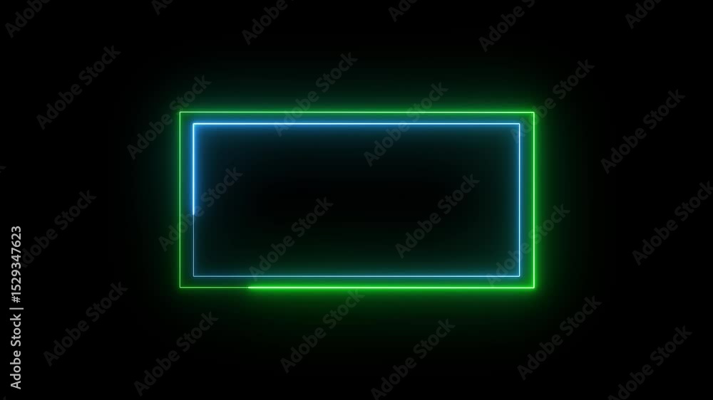 Poster glowing rectangular frame or square shape. animated neon frame design in green and blue colors appea