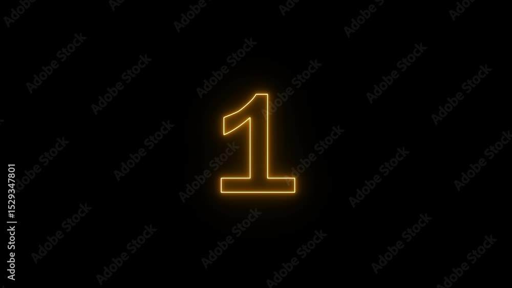 Poster glowing neon number three illuminated against a dark background for countdown or promotion