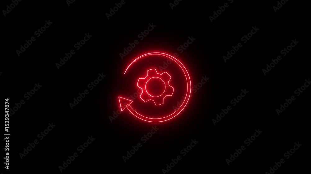 Poster gear icon with loading animation. rotating gear symbolizes processing status.animated neon red gear 