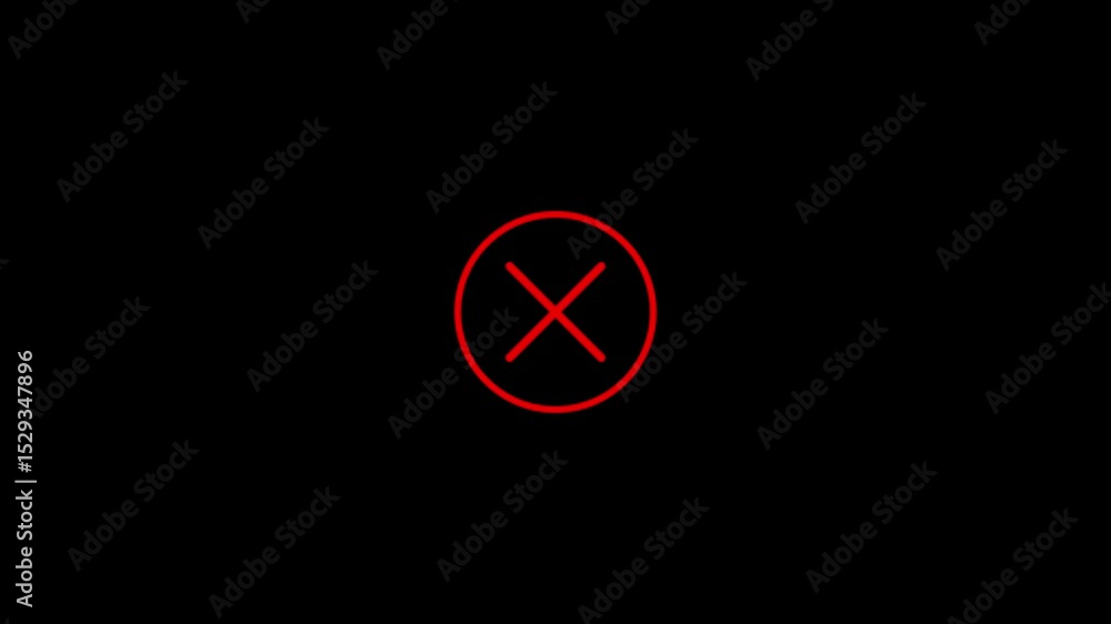 Poster red x symbol inside circle against black background animation represents rejection cancellation or e