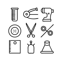 Sewing Vector Icon Set | Adjustable Line Weight | Needle, thread, scissors, fabric, sewing machine, buttons, yarn, zipper, measuring tape, tailoring, fashion, craft, hobby icons
