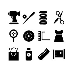 Sewing Vector Icon Set | Adjustable Line Weight | Needle, thread, scissors, fabric, sewing machine, buttons, yarn, zipper, measuring tape, tailoring, fashion, craft, hobby icons