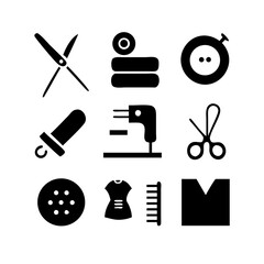 Sewing Vector Icon Set | Adjustable Line Weight | Needle, thread, scissors, fabric, sewing machine, buttons, yarn, zipper, measuring tape, tailoring, fashion, craft, hobby icons