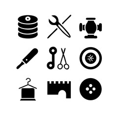 Sewing Vector Icon Set | Adjustable Line Weight | Needle, thread, scissors, fabric, sewing machine, buttons, yarn, zipper, measuring tape, tailoring, fashion, craft, hobby icons