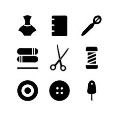 Sewing Vector Icon Set | Adjustable Line Weight | Needle, thread, scissors, fabric, sewing machine, buttons, yarn, zipper, measuring tape, tailoring, fashion, craft, hobby icons