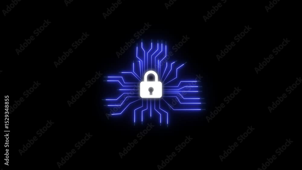 Poster futuristic cyber security padlock icon representing network data protection and digital privacy. fut