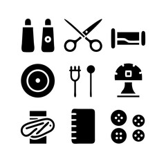 Sewing Vector Icon Set | Adjustable Line Weight | Needle, thread, scissors, fabric, sewing machine, buttons, yarn, zipper, measuring tape, tailoring, fashion, craft, hobby icons