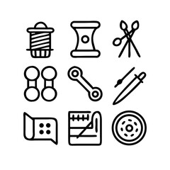 Sewing Vector Icon Set | Adjustable Line Weight | Needle, thread, scissors, fabric, sewing machine, buttons, yarn, zipper, measuring tape, tailoring, fashion, craft, hobby icons