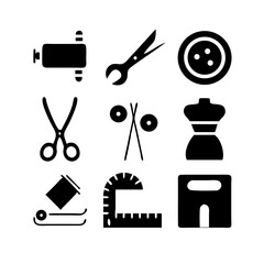 Sewing Vector Icon Set | Adjustable Line Weight | Needle, thread, scissors, fabric, sewing machine, buttons, yarn, zipper, measuring tape, tailoring, fashion, craft, hobby icons