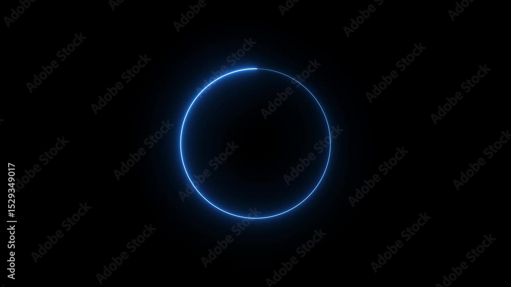 Poster glowing neon circle loading frame animation. circular loading indicator shows progress with bright n