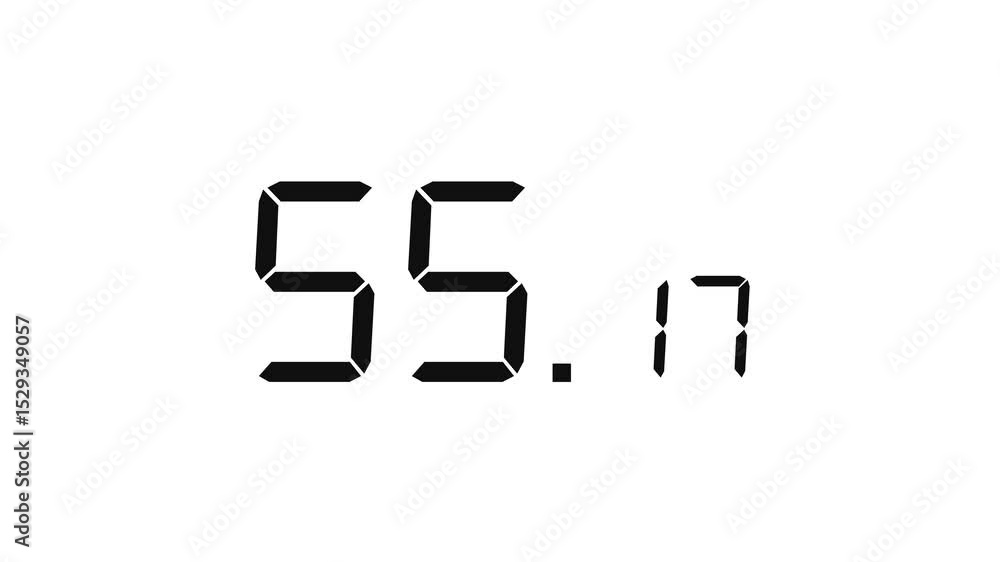 Poster 60.00 seconds (1 minute) digital countdown timer with large seconds and small milliseconds. matte bl