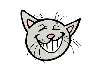 Joyful Cartoon Cat Face With A Wide Grinning Smile And Closed Eyes