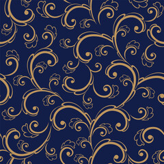 Seamless Swirls Pattern With Blue Background