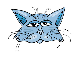 Sad Blue Cat Illustration for Digital Art Download and Use