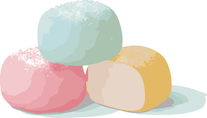 three multicolored mochi japanesse dessert vector illustration editable