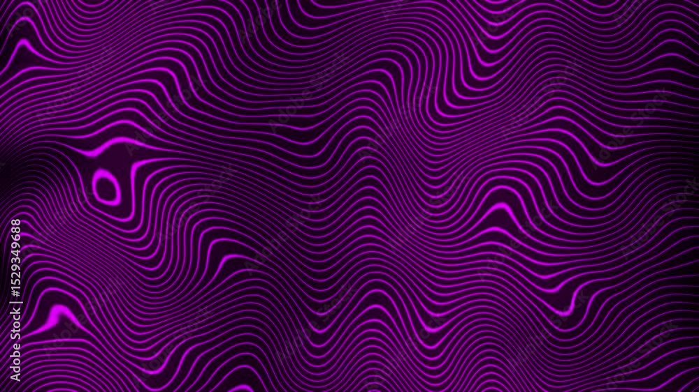 Poster abstract 3d topographical pattern with flowing lines in vibrant purple and black background. wavy to